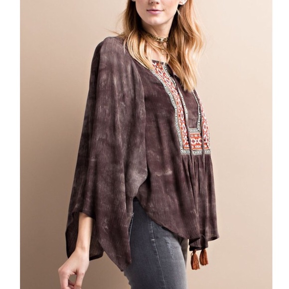 🚨1 HR SALE🚨FAITH boho tunic top - ASH - Picture 2 of 4