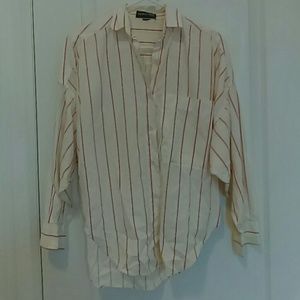White and Pink Stripe Button - up
