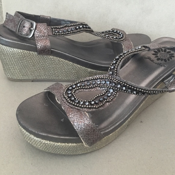 Silver pewter wedge sandals