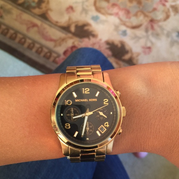 Michael Kors Jewelry - Michael Kors Gold with Black Face Watch with Box