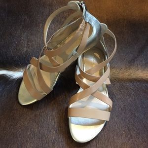 Enzo Angiolini Tan and Silver Sandals