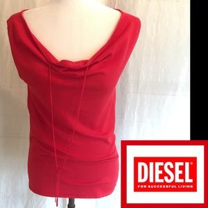 NWT Diesel Ruby Red Drawstring Sleeveless Knit Top