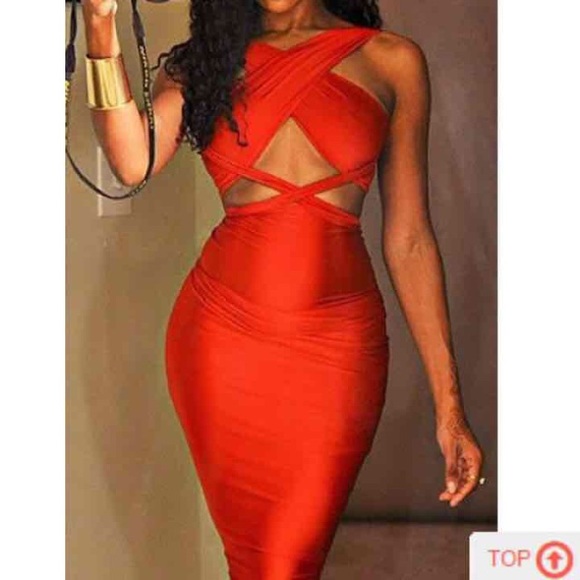 Red strappy bandage dress