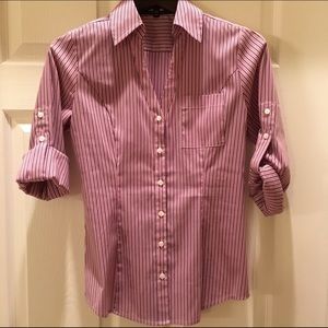 Express Essential Stretch Pink Stripe Button Down