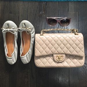 Nude Leather Flats w/ Gold Padlock Detail