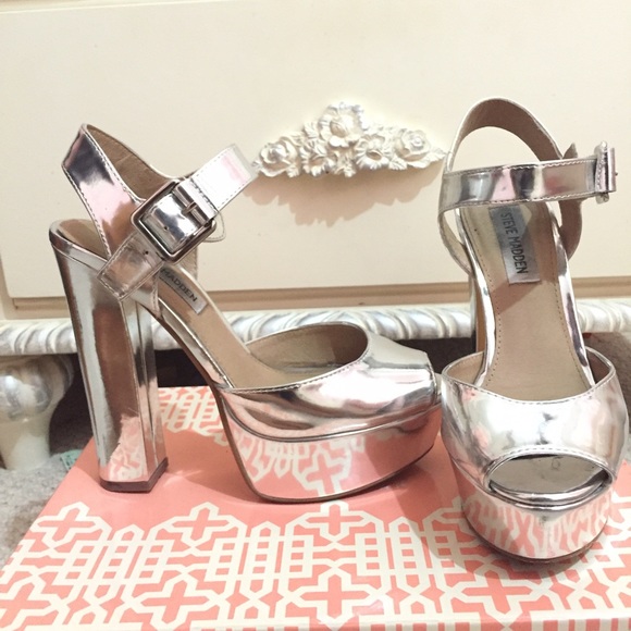 steve madden silver platform heels