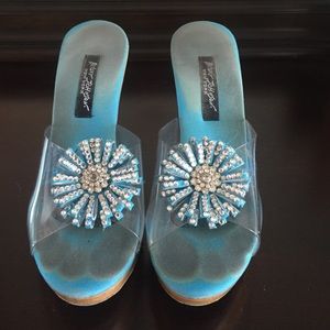 Betsey Johnson Rhinestone Flower kitten heels