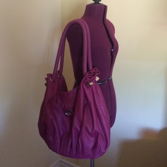 Large dark pink / mauve purse w/ braided straps
