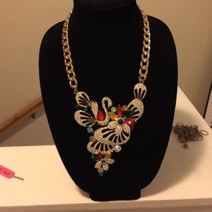 Swan and flowers Betsey Johnson pave necklace