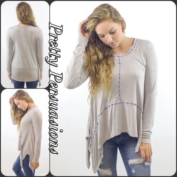 SOLD OUT Gray Purple Embroidered Shark Bite Tunic - Picture 2 of 4