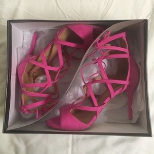 JustFab pink suede strappy sandals/heels.