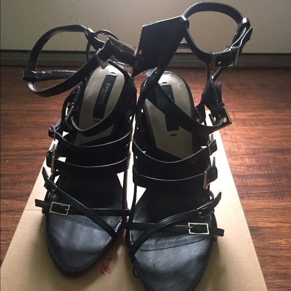 Zara black strappy heels