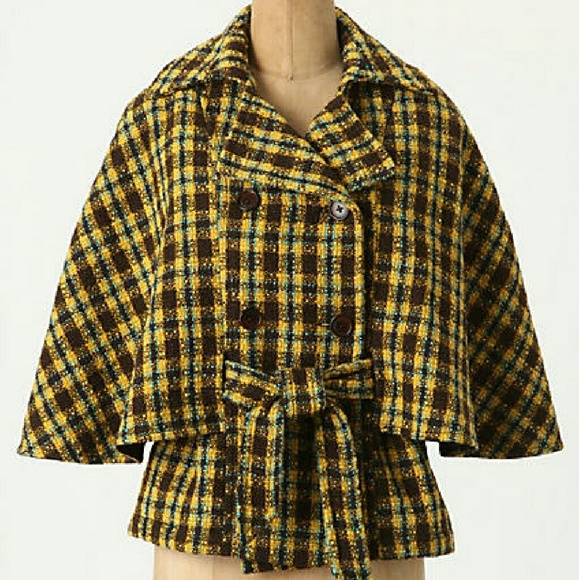 Anthropologie Belted Plaid Cape