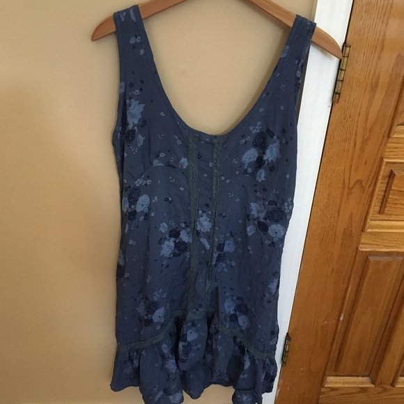 American Eagle Blue Floral Shift Babydoll Dress with Lace Detail