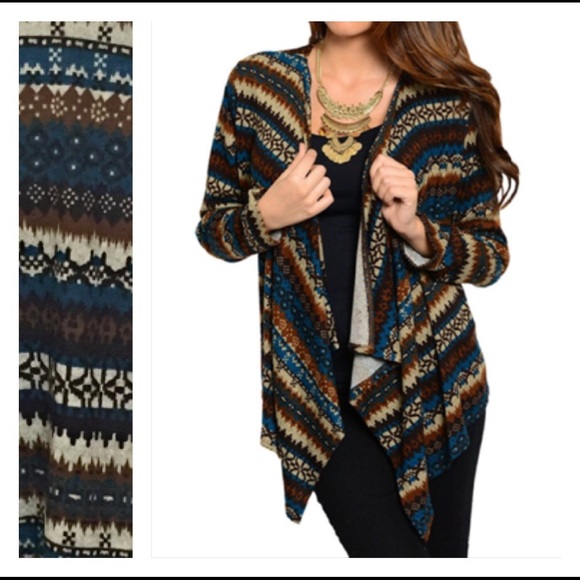 Boho Tribal Draped Cardi Kimono Med - Picture 4 of 6