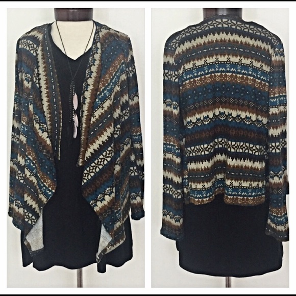 Boho Tribal Draped Cardi Kimono Med - Picture 3 of 6