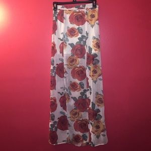 Double slit floral maxi skirt