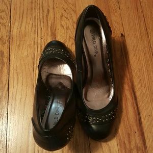 Black faux leather heels