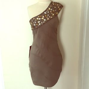 Embellished 1-Shoulder Panel Dress