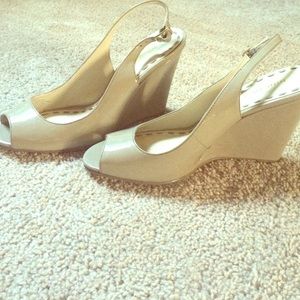 Nine West Nude Peep Toe Wedges