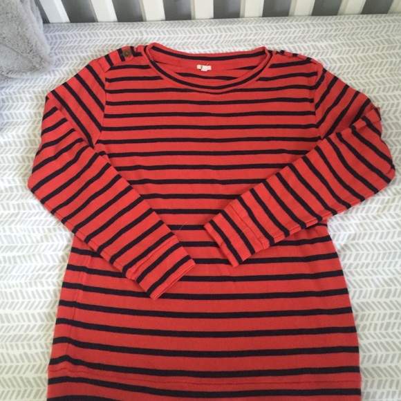 J Crew red and navy stripped shirt