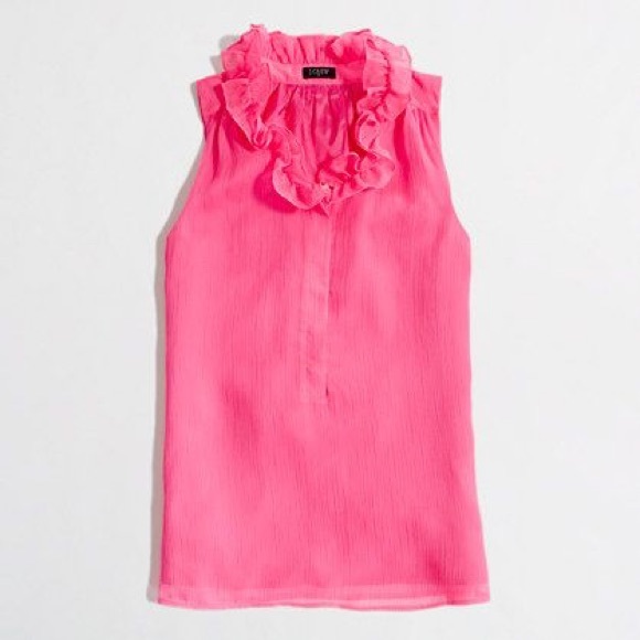 J. Crew Hot Pink Ruffle-Collar Silk Cami