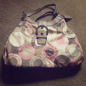 Coach Pink and Tan Circle Logo Purse