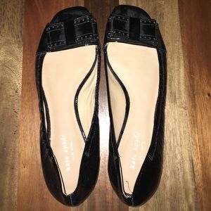 Kate Spade black patent peep toe flat