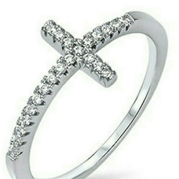 Ring cross 925 sterling silver, crystals