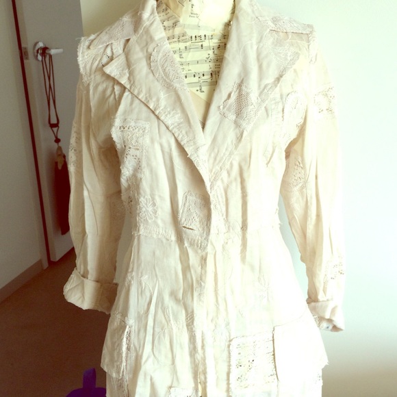 French designer cream knee length over shirt