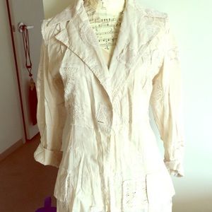 French designer cream knee length over shirt