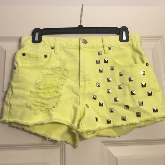Neon Yellow High Waisted Denim Shorts