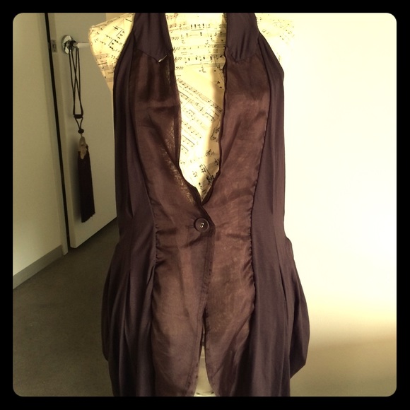 Brown pleated drappy vest-dress