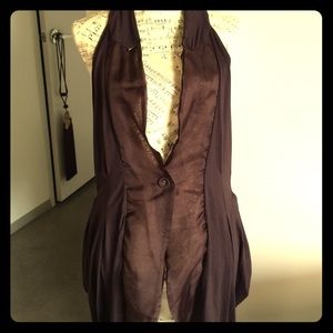 Brown pleated drappy vest-dress