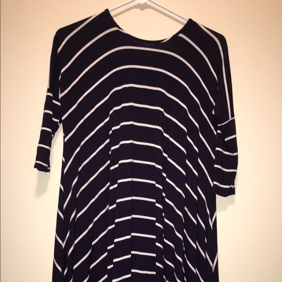 Blue and white stripped shift dress