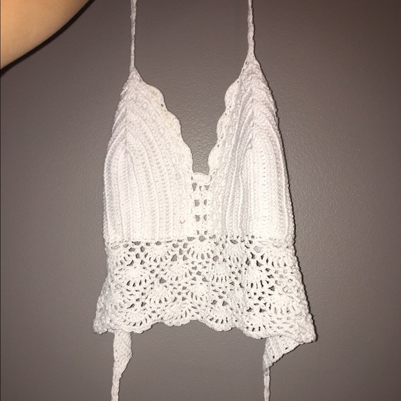 White knit crop top, backless