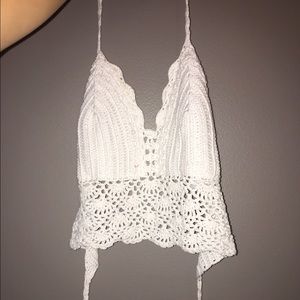 White knit crop top, backless