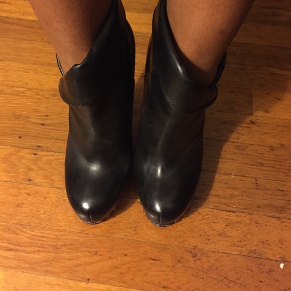 Black leather booties