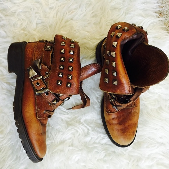 Zara Shoes - Zara Leather Studded Cuff Moto Boots