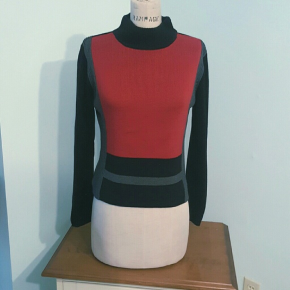 Clio Black and Red Turtleneck Sweater
