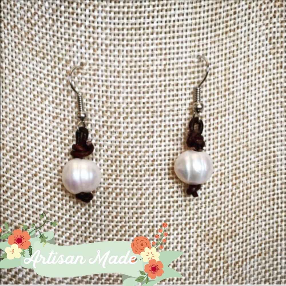 NEW Pearl Leather Minimalist Earrings