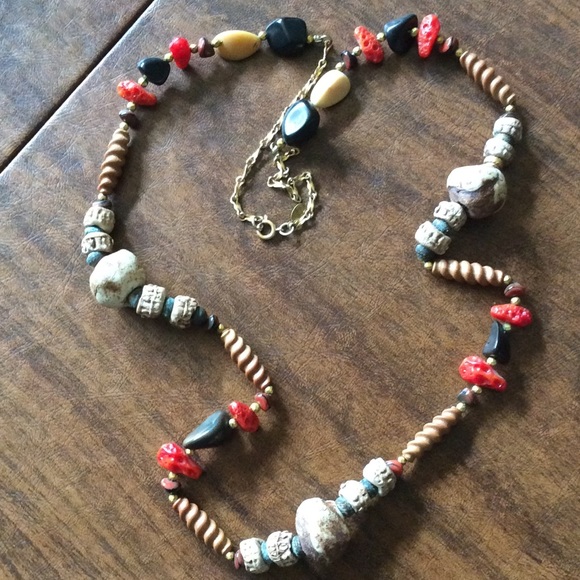 Tribal Boho Bone & Beads Necklace - Picture 3 of 4