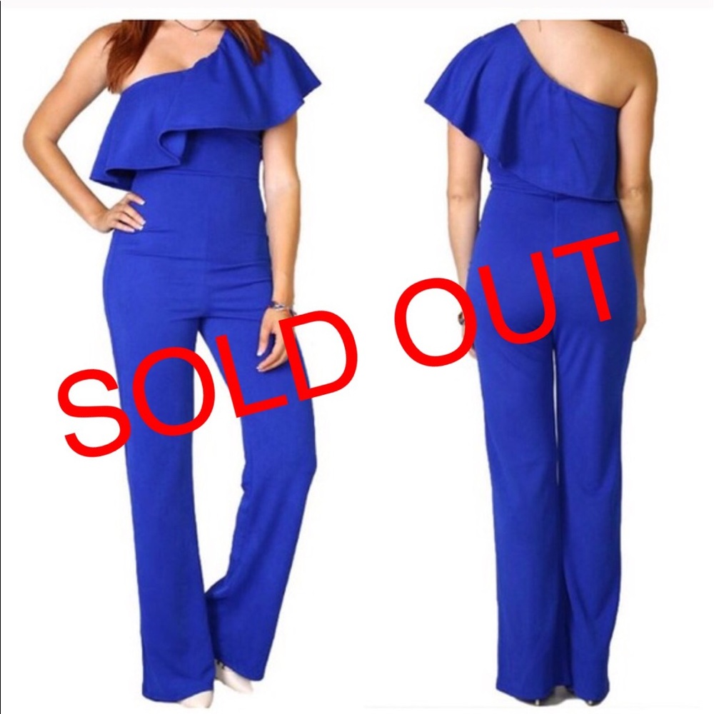 One-shoulder royal blue romper