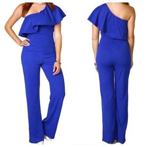 One-shoulder royal blue romper
