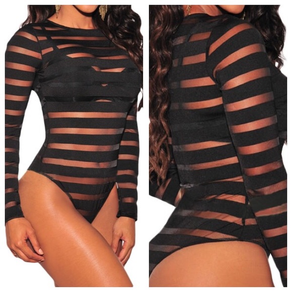 Black solid and sheer bodysuit. You'll love it!