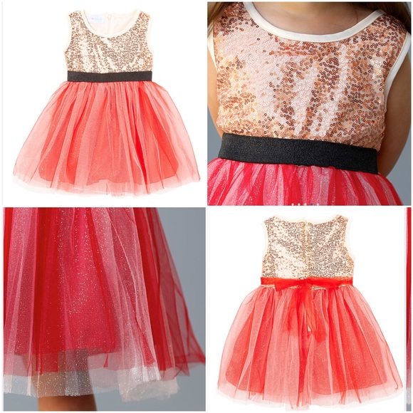 Rose gold sequin and red dress - Picture 2 of 2