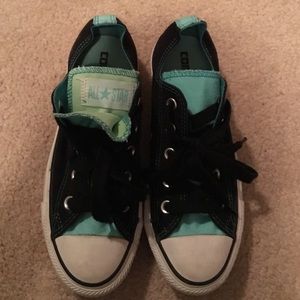 Black&Teal Converse, double tongue Sz 6