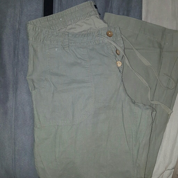 Army Green Linen Wide leg Pants