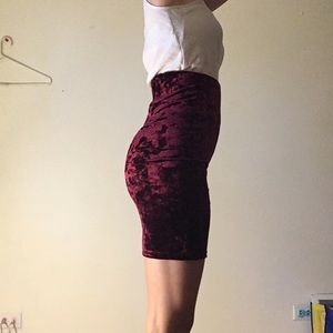 Faux red velvet pencil skirt