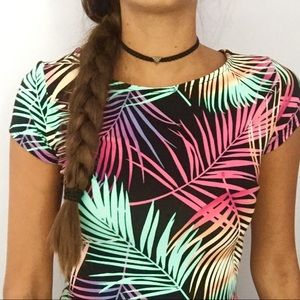 Retro Tropical Palm Print Bodycon Dress